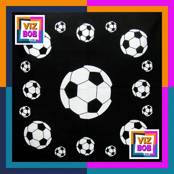 Black and White Footballs on Black Cotton Bandana Neckerchief