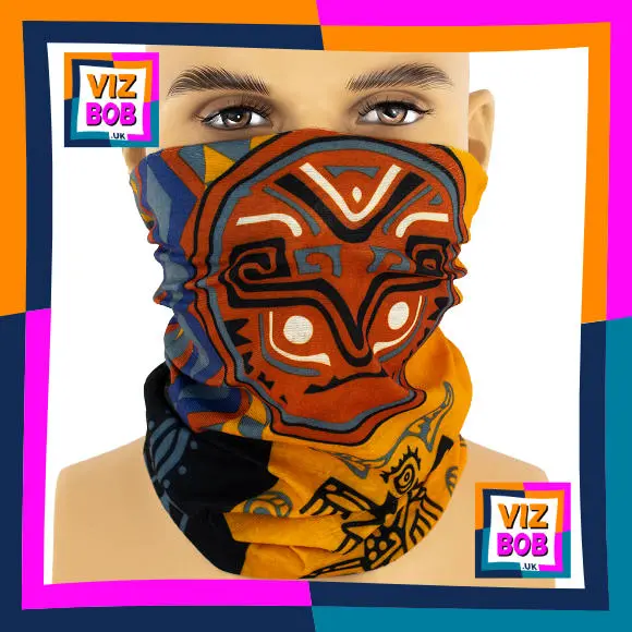 Photo of the neck tube being worn as a face mask on a mannequin head