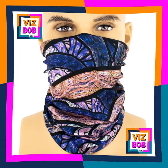 Photo of the neck tube being worn as a face mask on a mannequin head