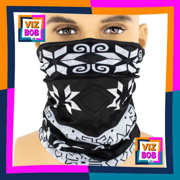 Photo of the neck tube being worn as a face mask on a mannequin head