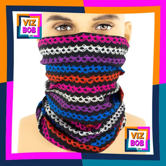 Photo of the neck tube being worn as a face mask on a mannequin head