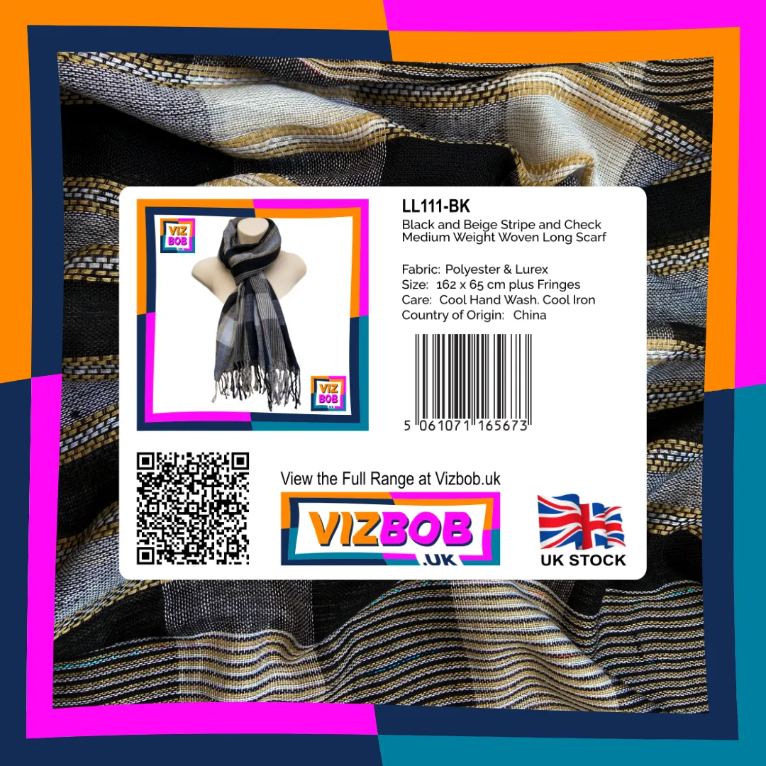 Photo of the scarf in retail packaging with product label