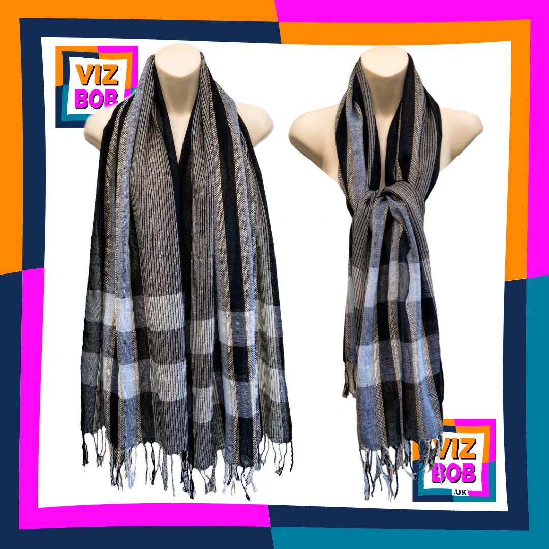 Photo of the scarf being worn wrapped and drapped on a mannequin