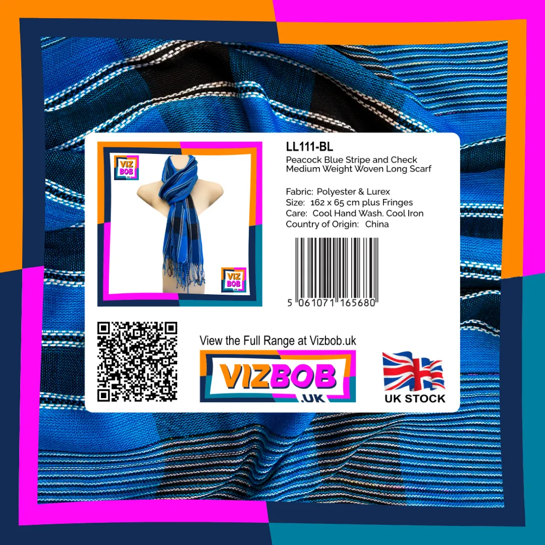 Photo of the scarf in retail packaging with product label