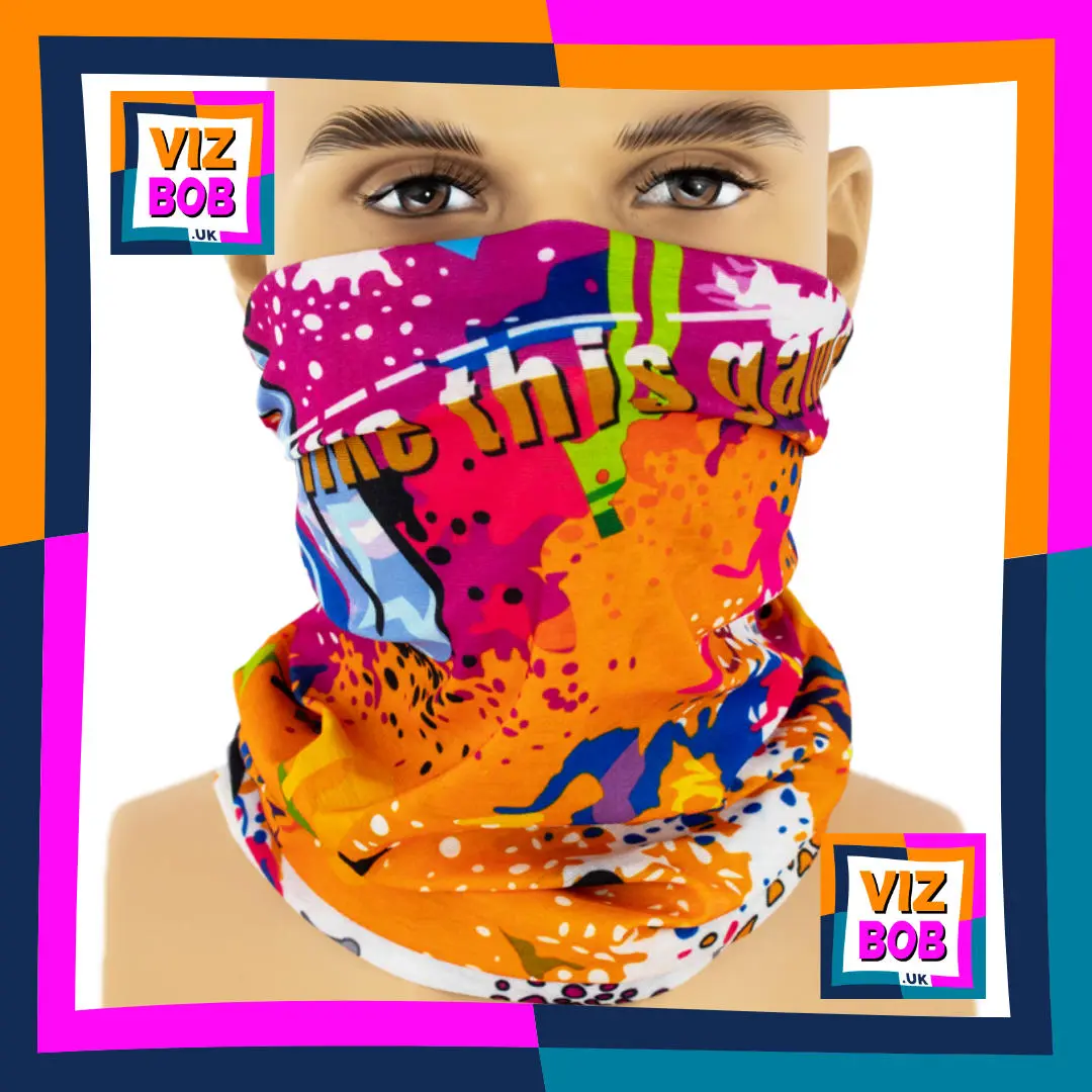Photo of the Vizbob I like this Game Snowboarding Multicolour Neck Tube Bandana being worn as a Face Mask on a Mannequin Head