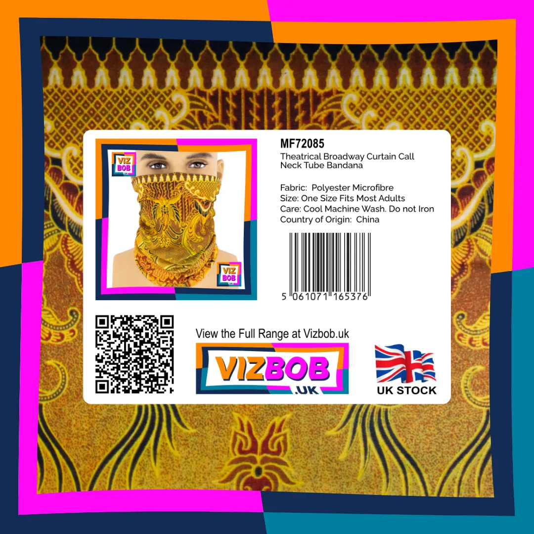 Photo of Theatrical Broadway Curtain Call Neck Tube Bandana in retail packaging with label