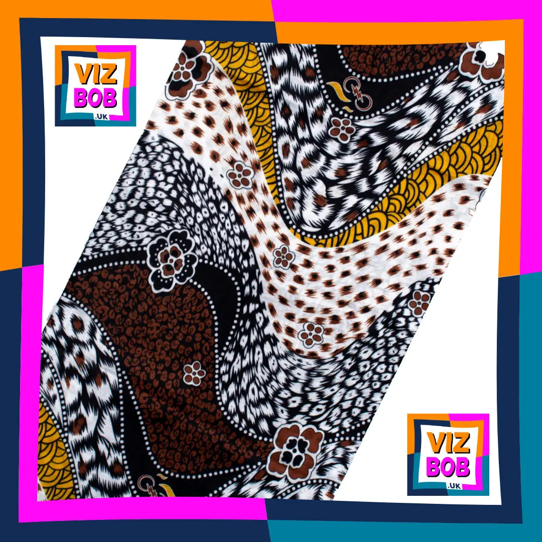 Photo of Wavy Stripes of Textured Leopard Spot Prints Neck Tube Bandana laid flat showing the fabric and pattern