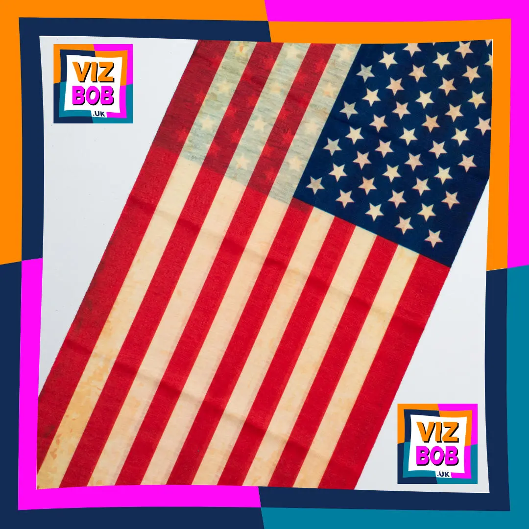Photo of Weathered US American Stars and Stripes Flag Neck Tube Bandana laid flat showing the fabric and pattern
